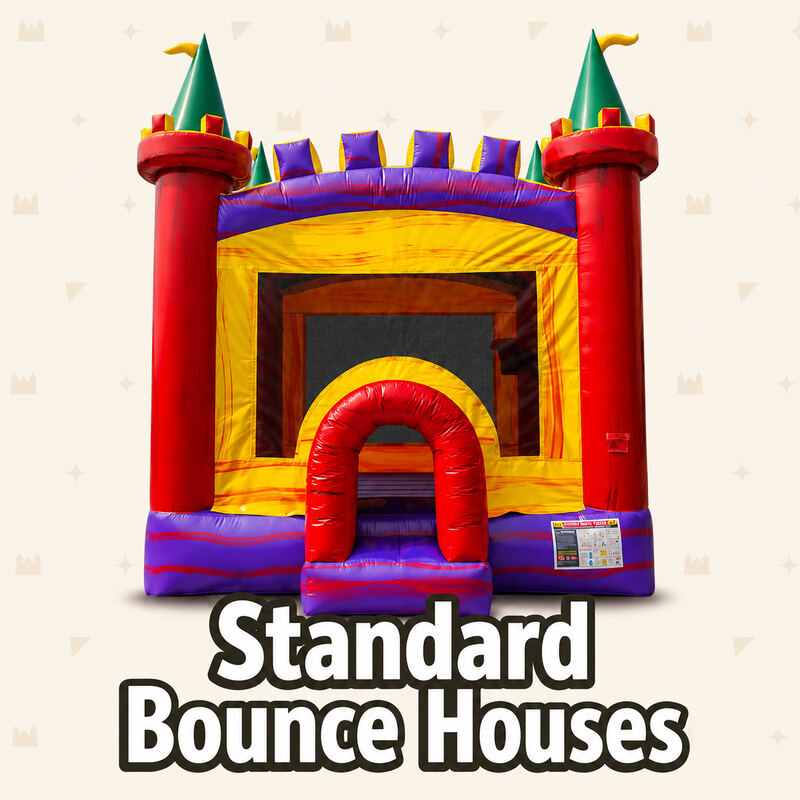 Standard Bounce Houses: a castle-style bounce house with red and purple columns